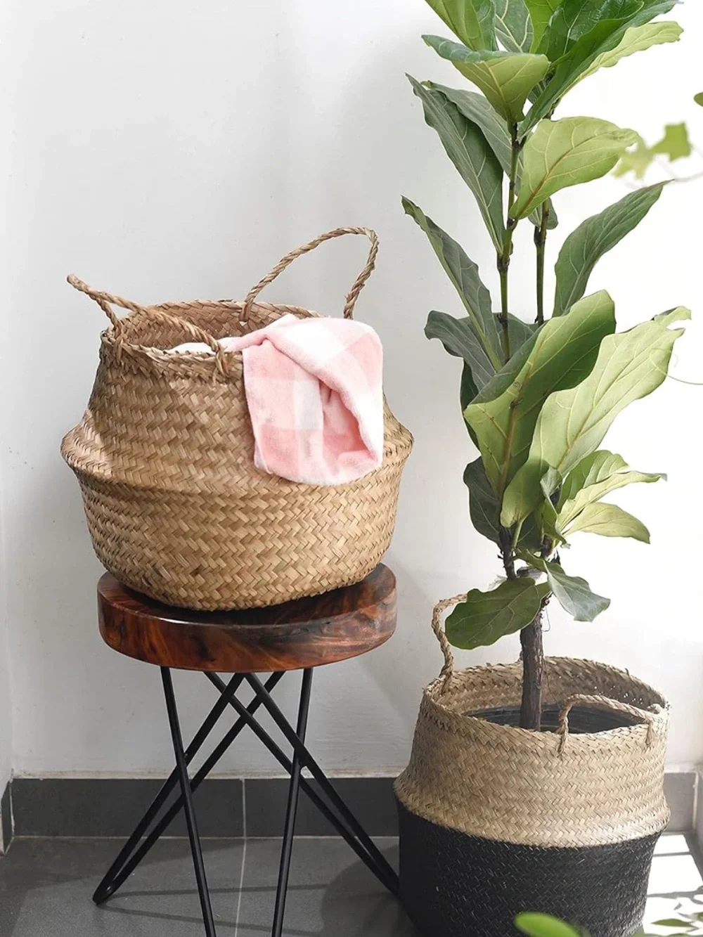 IKEA FLADIS Handwoven Seagrass Storage Basket - Black and Natural
